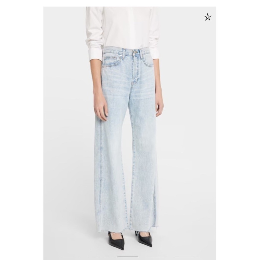 Veronica Beard Taylor Relaxed Wide Leg Pale Stone Jeans High Rise Raw Hem Sz 29